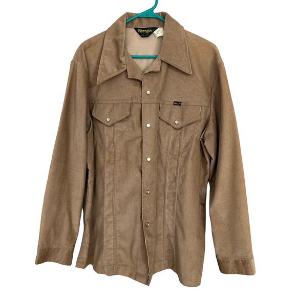 Wrangler Other - VTG Wrangler Shirt Jacket Mens LARGE Brown Corduroy Pearl Snap Safari 70s USA